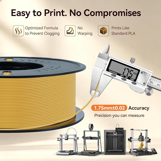 Kingroon Matte PLA Filament 1.75mm 3D Printer Filament Matte Filament 1kg Dimensional Accuracy +/- 0.02 mm (Matte Yellow)