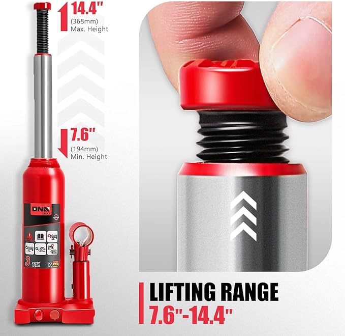 DNA Motoring 3 tons / 6000 lbs Lifting Automotive Welded Hydraulic Bottle Jack for Repair Vehicle, Pickup, Truck, w/Manual Handle, Red,TOOLS-00349