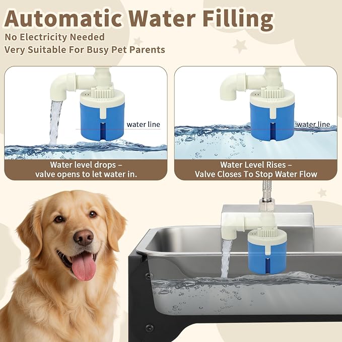 YUEPET 3Gal Automatic Dog Water Bowl Dispenser for Large Dogs, Height Adjustable Elevated Dog Water Bowl, Stainless Steel Pet Waterer with Float Valve, Outdoor Non-slip Water Bowl for Dogs Sheep Goats
