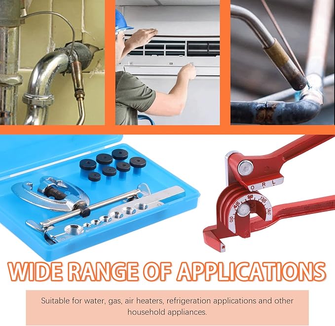 Tanstic 9Pcs Flaring Tool and Tube Bender, 1/2" 7/16" 3/8" 5/16" 1/4" 3/16" 5/8" Line Flaring Tools and 3 In 1 Copper Bender 1/4" 5/16" 3/8" Manual Tubing Bender for Pipe Copper Brass Aluminum
