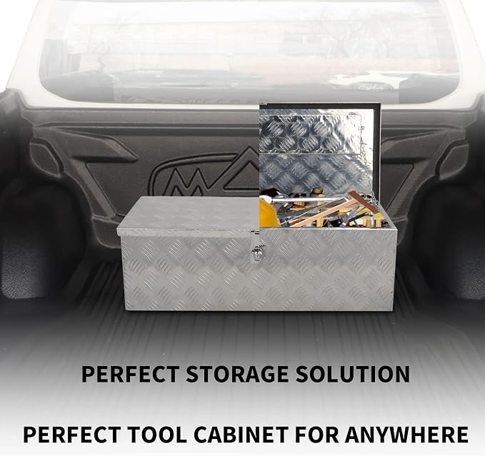 30 Inch Aluminum Truck Tool Box With Side Handle, 5 Bar Tread Storage Organizer for Pickup, RVs, Trailers - Silver (30''X13''X10'')