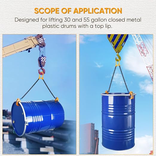 Chain Drum Lifter for 30 & 55 Gallon Drums, 2000 lbs Capacity | Automatic Grip Locking • OSHA-Compliant Safety Design • Grade 80 Chain Assembly • Secure Drum Handling
