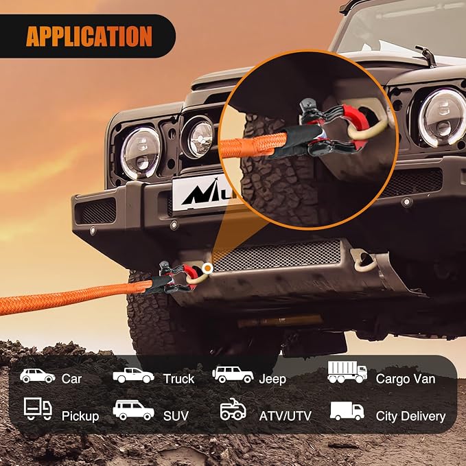 Nilight Kinetic Recovery Tow Rope Kit with 3/4" Anti-Theft D-Ring Shackles 1" x 30ft Heavy Duty Offroad Tow Rope Snatch Strap Towing Strap kit 48,000LBS for UTV ATV SUV Truck Car Jeep Tractor