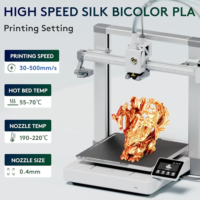 ERYONE Silk Dual Color PLA Filament 3D Printer 1.75mm +/- 0.03mm, Bicolor Filament Two Tone PLA 1KG(2.2lbs) Cardboard Spool, Gold Copper