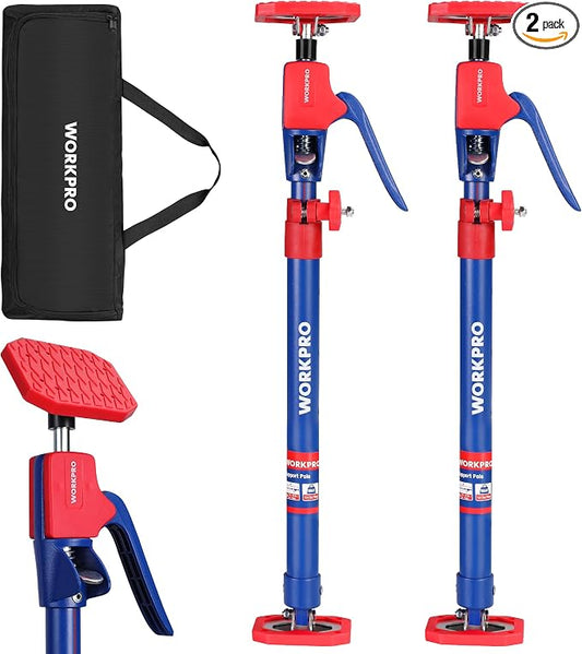 WORKPRO Cabinet Jack Support Pole, 23-5/8" to 45-1/4" Steel Telescopic Quick Support Rod Adjustable 3rd Hand Support System with 154 lbs Capacity for Cabinet Jack, Drywall Jack& Cargo Bars, 2-Pack