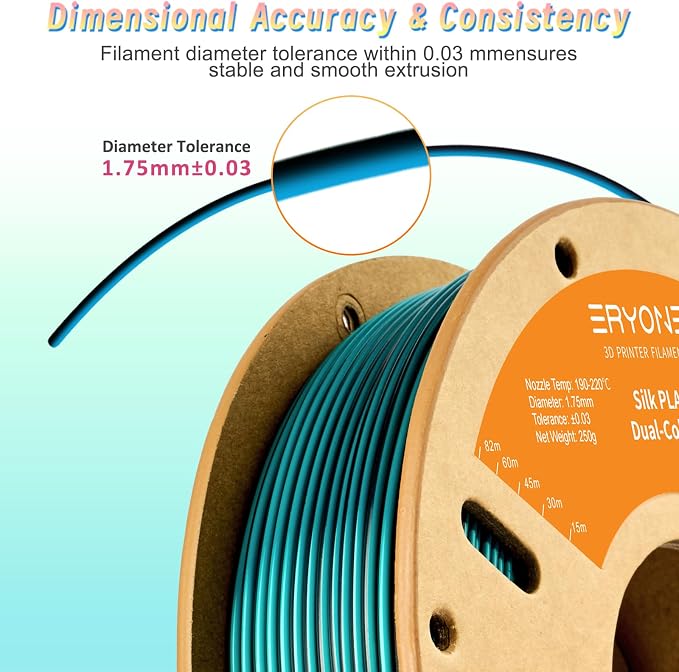 ERYONE PLA Filament 3D Printer Filament Multicolor 1.75mm +/- 0.03mm, PLA Filament 250g Spool, Silk Dual Color Black Dark Green