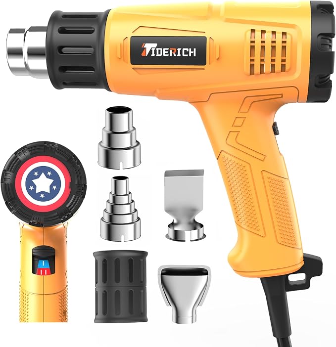 Heat Gun, 1800W Fast Heating with Dual Temp (572°F & 1202°F), Compact Heavy-Duty Design, Rear-Mounted Switch for Steady Operation, Includes 4 Nozzles for Shrink Tubing, Vinyl Wrapping, Crafts
