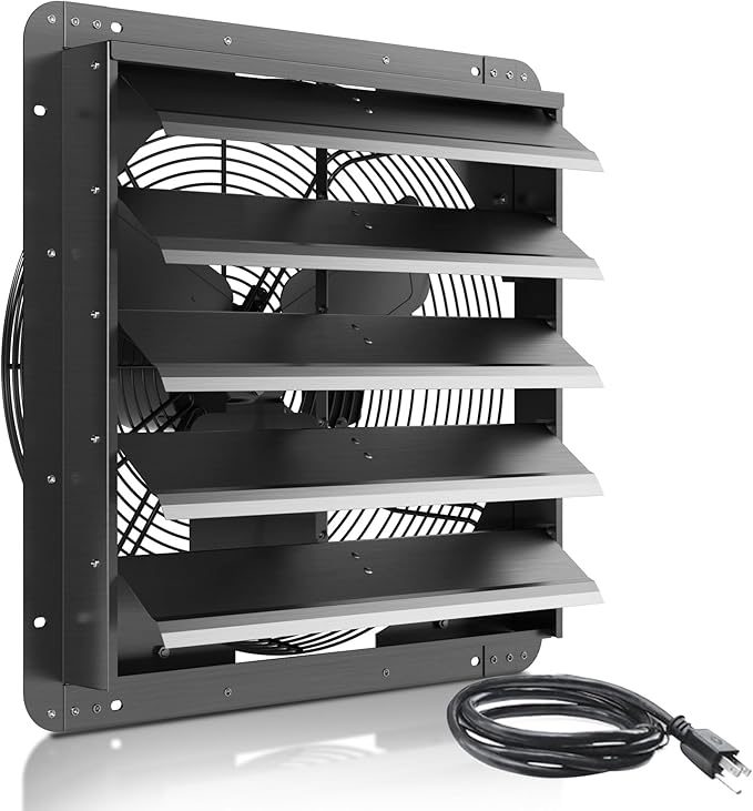 20 Inch Shutter Exhaust Fan, Aluminum Wall Mounted Exhaust Fan with Power Cord,4000 CFM High Speed Automatic Louvered Vent Fan for Greenhouse, Factory,Shop,Garage, ETL Listed