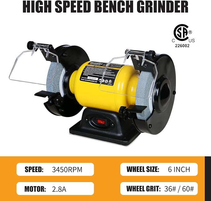 Woodskil 2.8Amp 1/2HP 6-Inch High-Speed Bench Grinder, CSA Listed, Table Grinder for sharpening