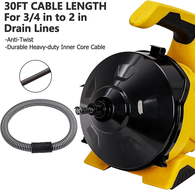 Drain Cleaner Machine 30Ft x 3/10In, Auto-feed Electric Drain Auger with Foot Switch, Piano Wire Cable for 3/4"–2" Pipes, Electric Drain Snake Sewer Snake for Tubs, Showers, and Sinks