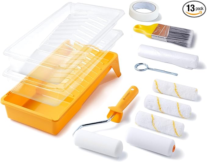 VOOMEY Paint Roller 4 inch with Small Foam Roller Paint,13-Piece Mini Paint Roller Kit, 4" Microfiber Paint Rollers, Roller Paint Brush, Paint Tray with Liners, Perfect for DIY & House Painting