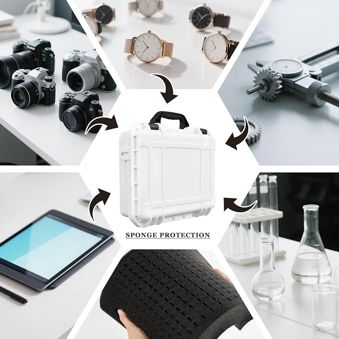 Relaxweex 1 Pcs Waterproof Hard Case with DIY Customizable Foam Insert Portable Protective Case with Knife for Camera Drones Equipments Tools Test Instruments(White,14.3 x 11.4 x 4.5 Inch)