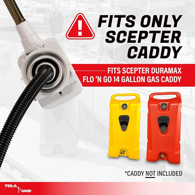 TERA PUMP Next Gen Automatic Gas Caddy Fuel Transfer Pump (Caddy Not Incl.) | Auto-Stop Sensor for Overfill Protection, 2.6 GPM, 14-Gallon Gas Caddies, 3 Power Options, 9.8 ft Vinyl Hose
