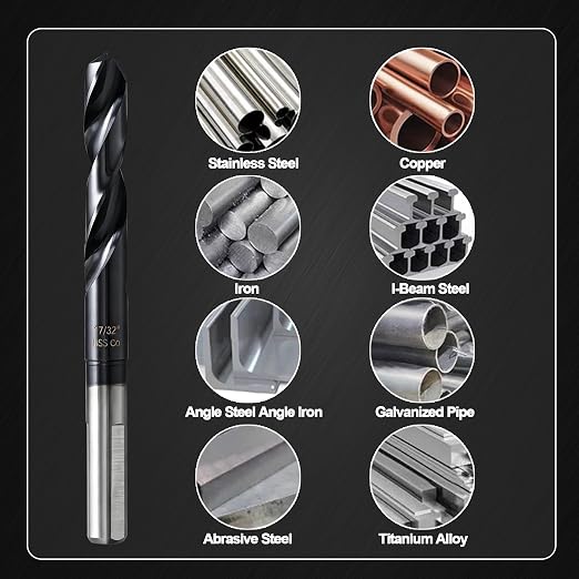 17/32 Drill Bit for Metal and Hardened Steel, M35 Cobalt 1/2 Inch Reduced Shank Industrial Grade Heavy Duty Drill Bit, with Index Storage Case