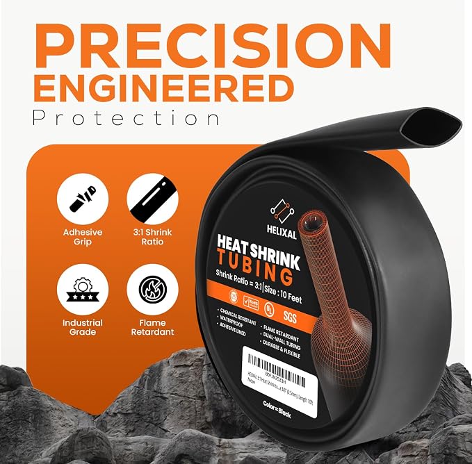 3/8" 9.5mm HELIXAL 3:1 Heat Shrink Tubing, Dual Wall Adhesive Lined Wire Shrink Wrap, Waterproof Marine Grade Electrical Insulation Roll 10ft