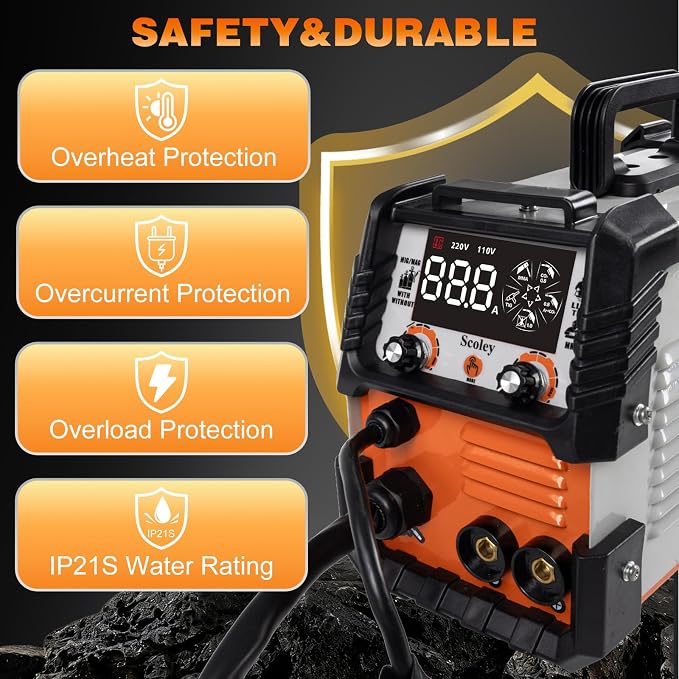 160A MIG Welder,110V/220V,4-in-1 Gas MIG/Flux Core Welder/Lift TIG/Stick Welding Machine with IGBT Inverter Synergic Control, Large Digital Display, Welding Gloves & Mask, Portable Welder