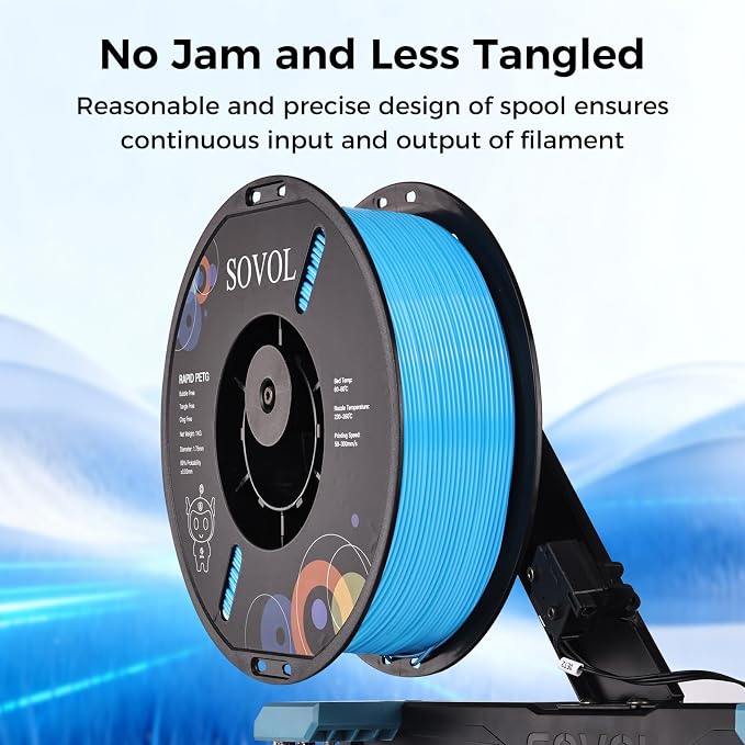 Sovol 3D Printer Rapid PETG Filament 1.75mm 1KG (2.2lbs), High Precision, Strong Toughness, Wiring Tightness, Dimensional Accuracy +/- 0.03 mm, 3D Printing High Speed PETG Filaments, Sky Blue
