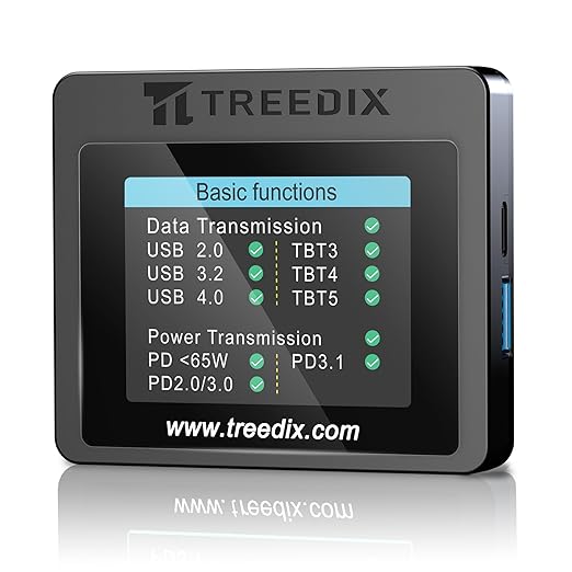 Treedix USB Cable Tester with 2.4" Color Screen for eMarker Reading, PD 3.0/3.1 Detection, Resistor and Continuity Check, Compatible with Lightning, Type-C, Micro-B 2.0/3.0, and Mini-B Cables