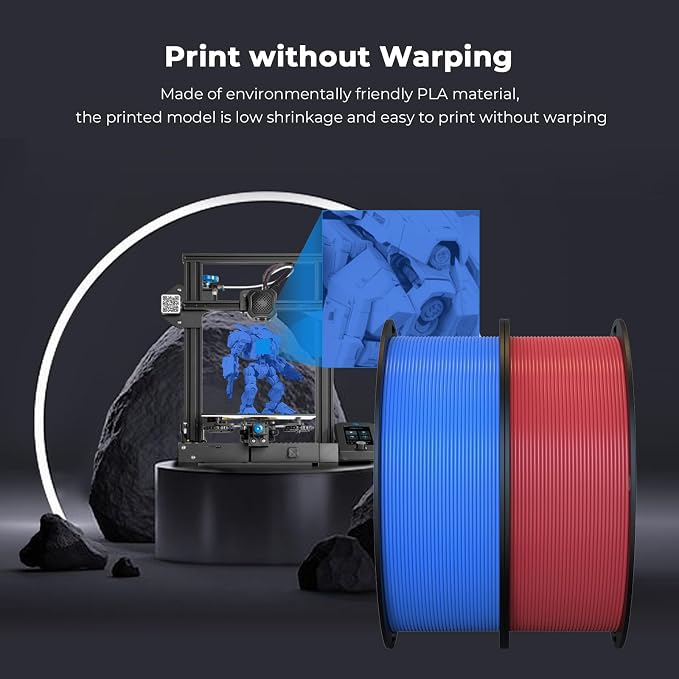 Creality PLA Filament 1.75mm Bundle 2KG, High Precision +/-0.02mm 3D Printer Filament, Consistent Extrusion, Smooth Printing, 2 Pack 1KG Spool,Fits for Most FDM 3D Printers(Red, Blue)