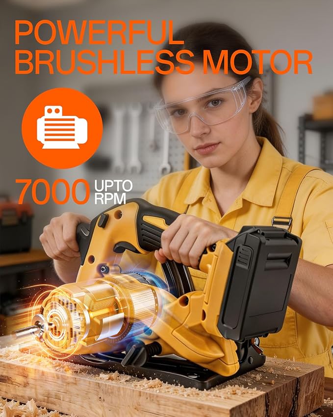 7-1/4" Circular Saw Compatible with Dewalt 20V Max Battery(No Battery) | Cordless Circular Saws with 2 Blades (40T&24T), 0-45°Bevel, 7000RPM for Wood PVC Cutting