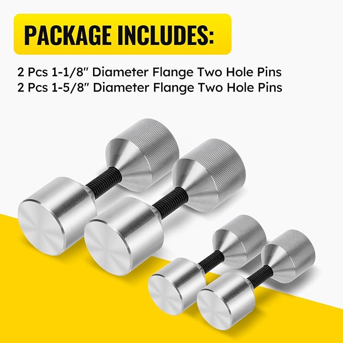 304 Stainless Steel 4 Pcs Flange Two Hole Alignment Pins, 1-1/8” & 1-5/8” Diameter Stainless Steel