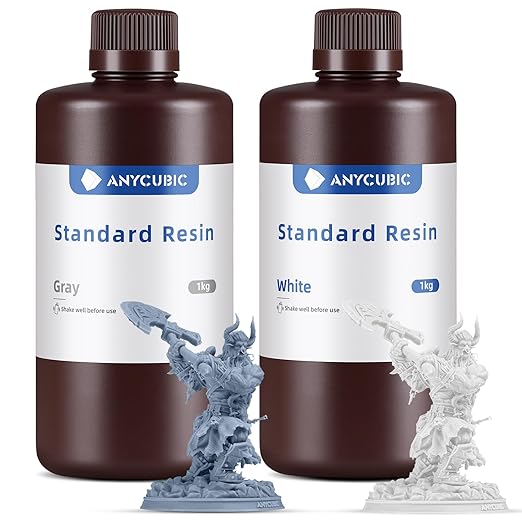 ANYCUBIC 3D Printer Resin, 405nm SLA UV-Curing Resin with High Precision and Quick Curing & Excellent Fluidity for LCD 3D Printing (Grey+White, 2kg)