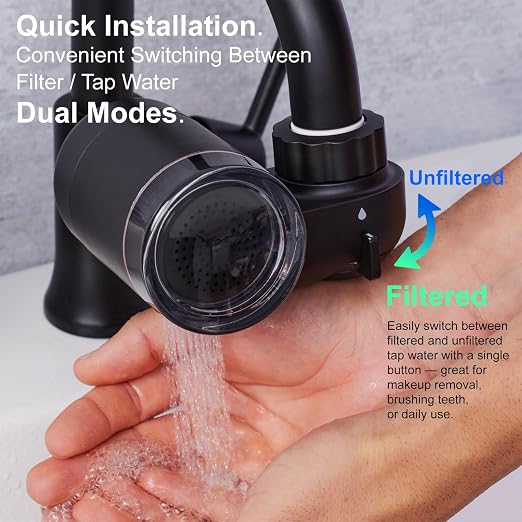 Filterbaby Skincare Filter 2.0, Bathroom Sink Filter Faucet for Skin Care | 99.9% Chlorine Removal – 0.000001 mm Carbon Fiber, Clinically Tested, Skin Hydration in 2 Weeks (Black)
