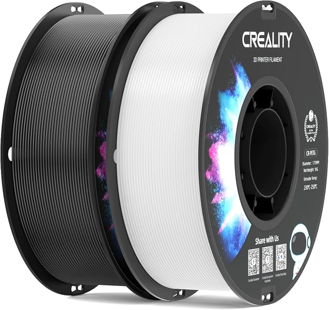 Creality Black & White PETG 1.75mm Filament 2KG, 3D Printer Filament Bundle, Excellent Toughness High Precision, Odorless Non-Toxic Moistureproof, Glossy, Accuracy +/- 0.02mm