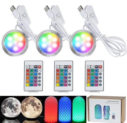 3 Pack RGB Remote Control LED Lamp Kit 001 for Bambu lab A1 mini/A1 MH001, Color Storage, Dimming, 5V USB Puck Light Set DIY Hardware Spare Parts for Makerwold 3D Printed Light Projects