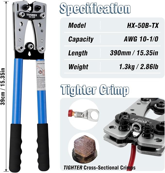 Battery Cable Lug Crimping Tool Kit for AWG 8-1/0 Electrical Lug, Wire Rope Crimping Tool for Aluminum Crimping Loop Sleeves up to 2.2mm