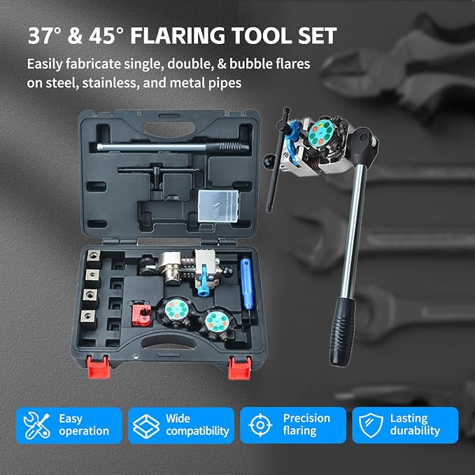 Angchun Brake Line Flaring Tool Kit, 45 & 37 Degree Flaring Tool Set, Single Bubble Double Flare Tool Kit for Brake Lines, Professional Brake Flare Tool Kit for 3/16" 1/4" 5/16" 3/8" Tubes