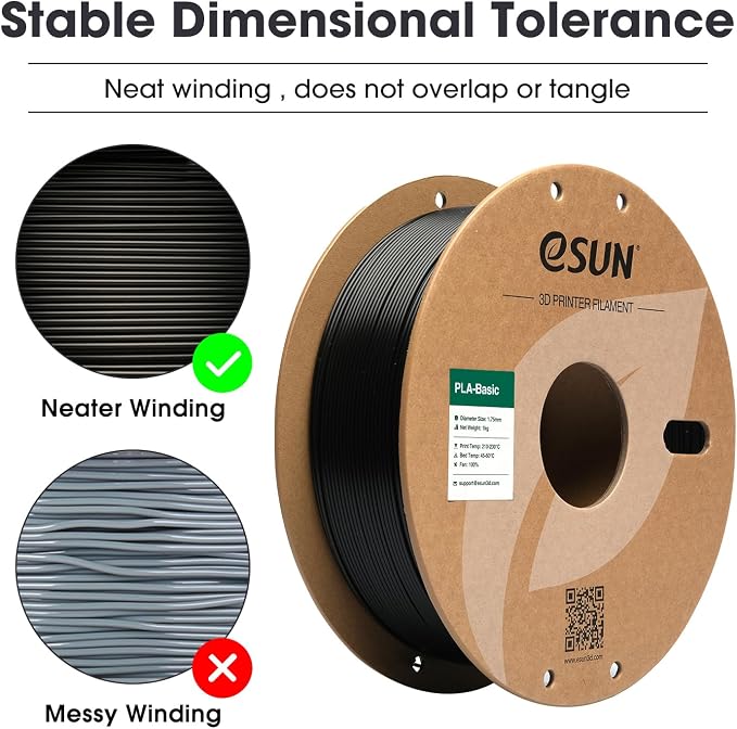 eSUN PLA Basic Filament 1.75mm, 3D Printer Filament High Speed PLA for Fast Printing, 1KG Spool (2.2 LBS) 3D Printing Filament for High Speed 3D Printers, Black