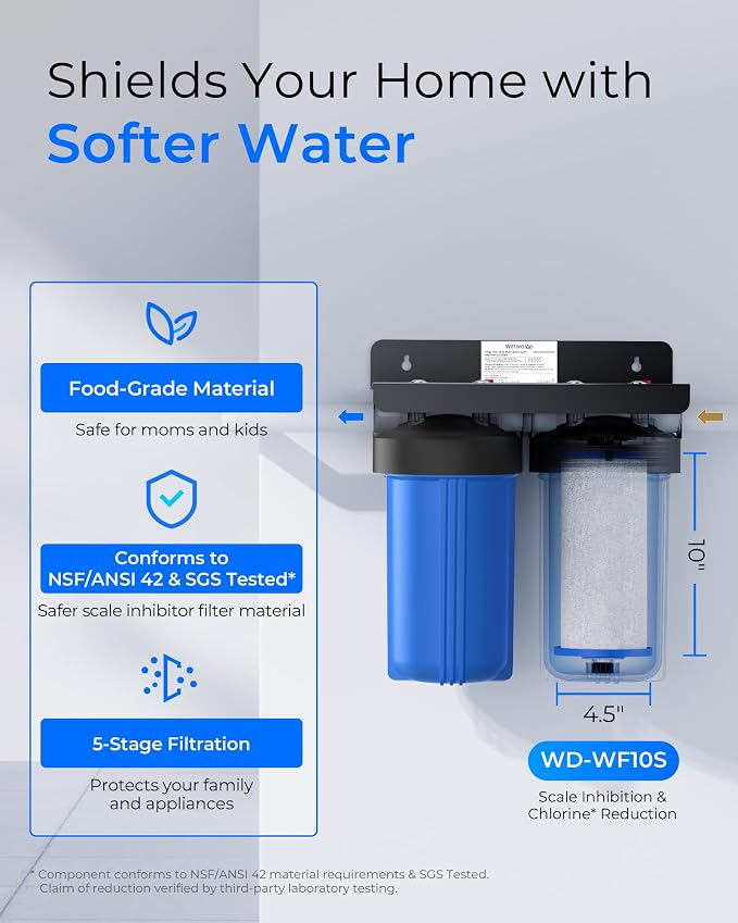 Waterdrop WF10S Whole House Water Filter, Compatible with WHF21-SH, GE® FXHTC, GXWH40L, iSpring, Culligan® RFC-BBSA, Whirlpool®, Any 10" x 4.5" System, Anti-Scale Sediment Filter