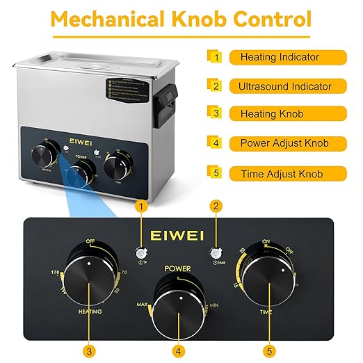 3L Ultrasonic Cleaner Professional Power-Adjustable Knob Jewelry Cleaning Machine with Heater Timer for Carburetor, Jewelry, Glasses, Dentures, Circuit Boards, Automotive Parts