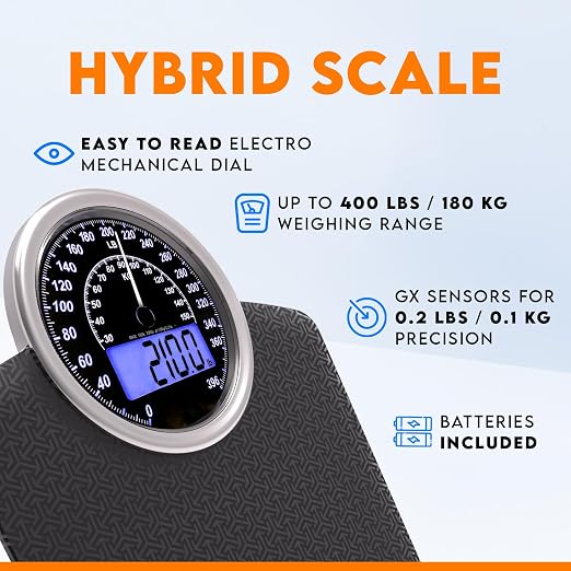 ZENO Hybrid 2-in-1 Analog & Digital Weighing Scale for Body Weight up to 400lbs - Thick Tempered Glass - Extra Large Display - Easy to Read Digital Bathroom Scale - New - Black Nova