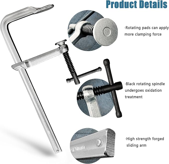 Heavy-Duty 12-Inch F-Clamps, 4-Pack, 1320 Lbs Forged Alloy Steel | 4-3/4" Deep Throat F-Style Bar Clamps for Welding, Metalworking & Fabrication, Swivel Pad & Black-Oxide Spindle