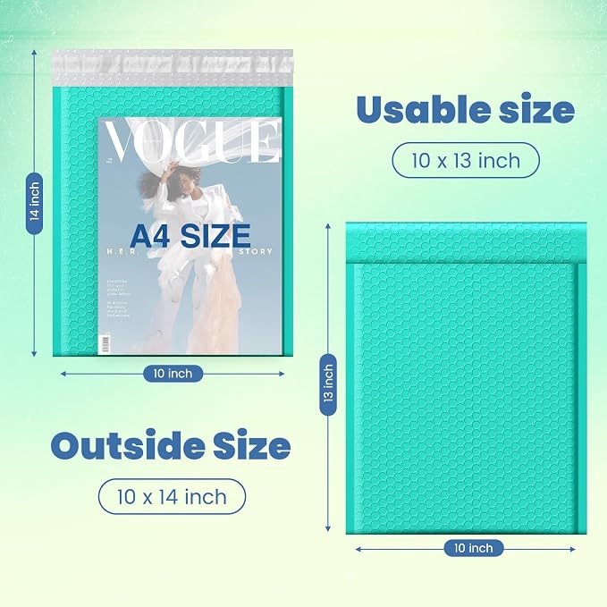 Fuxury Bubble Mailers 10x13 Inch Teal 25 Pack, Opaque Padded Envelopes for Clothing, Books, Makeup & Accessories, Self Seal Shipping Bags for Small Business