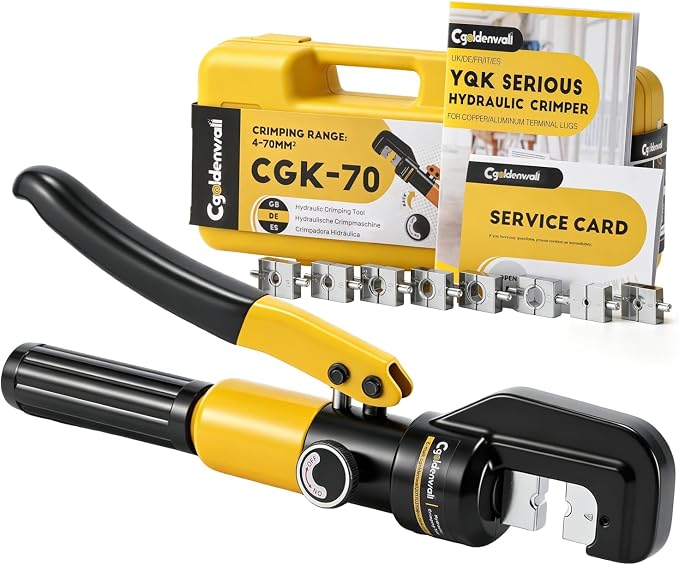 CGOLDENWALL Hydraulic Crimping Tools 10T 12 AWG to 2/0 AWG with Hexagon Steel 9 Dies for Copper and Aluminum Terminal Lugs Battery Wire Crimping, 2 Pairs of Sealing Rings Included