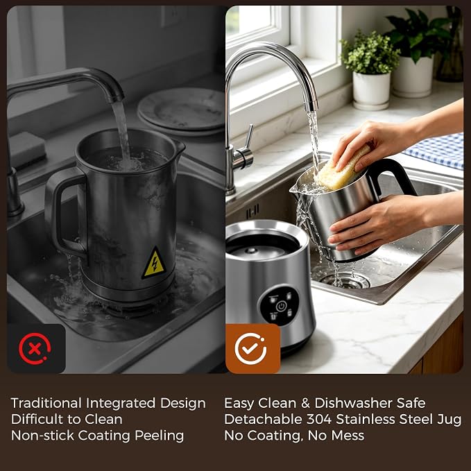 Milk Frother and Steamer, Electric Frother with Detachable Stainless Steel Jug, Hot & Cold Foam Maker for Latte, Cappuccino, Coffee, 4-in-1 Automatic Milk Warmer, 17oz Heat