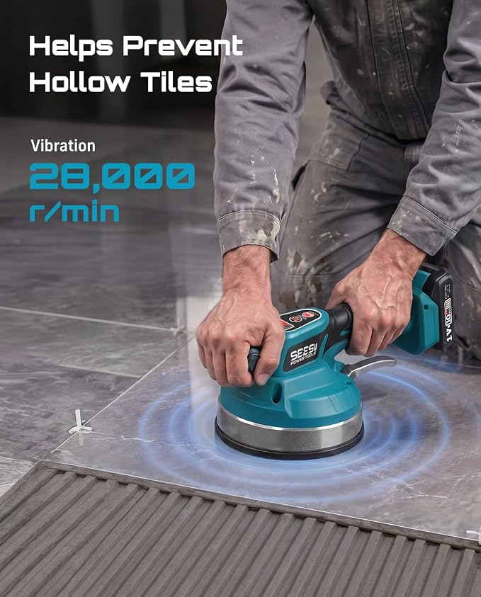 SEESII Tile Vibration Tool 160mm: Vibration Leveling Machine 10-Hours Long Lasting, Tile Vibrator With 12 Speeds For Laying Floor Wall Larger Tiles(6"X6" - 60"X60"), Tile Installers DIYer (KP-160B)