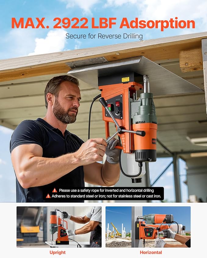 VEVOR 1550W Mag Drill Press, 2" Core Drilling Machine, 2922 lbf 0-550 RPM Variable Speed Portable Magnetic Drill, Heavy Duty Metal Hole Cutter for I-Beam Steel Fabrication, Workshop & DIY Work | Drilling Machine for I-Beam Steel Fabrication, Workshop &...