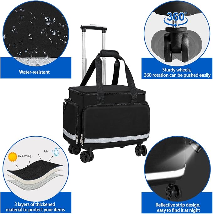 Medical Bag Rolling Roller Bag Trolley Duffel Nurses EMT CNA RN Empty for First Aid Responder Home Health Care Nursing Student Roll Duffle Bag Carry on Wheels Wheeled Work Physicians Doctor
