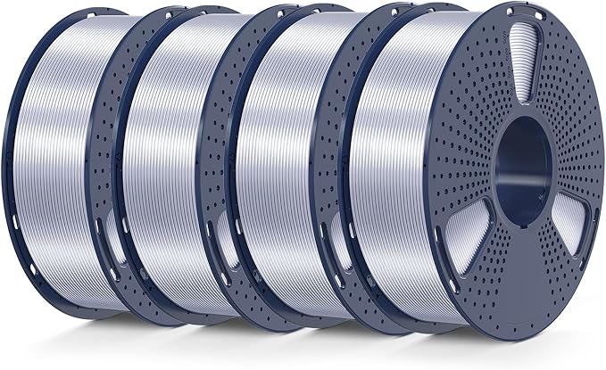 SUNLU Silk PLA Filament 4KG, Smooth Silky Surface, Silk 3D Filament 1.75mm, Dimensional Accuracy +/- 0.02mm, 1kg Spool(2.2lbs), Total 4KG, Silver