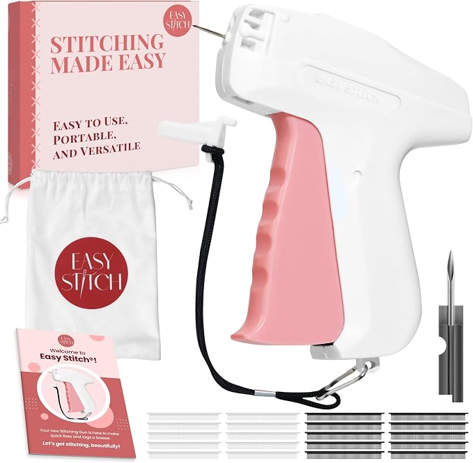 Stitch Gun For Quick Clothing Fixes, Tagging, Sewing and Quilting - Tagging Gun For Clothing Includes Instruction Manual, Drawstring Bag, 1000 Black & 1000 White Fasteners (5mm) - by Easy Stitch