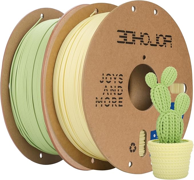 3DHoJor Matte PLA Filament 1.75mm, Upgrade 1kg*2 Bundle Cardboard Spool PLA Filament 1.75 PLA 3D Printing Filament, Print with Most 3D Printers Using 3D Filament-Matcha Green+Almond Yellow