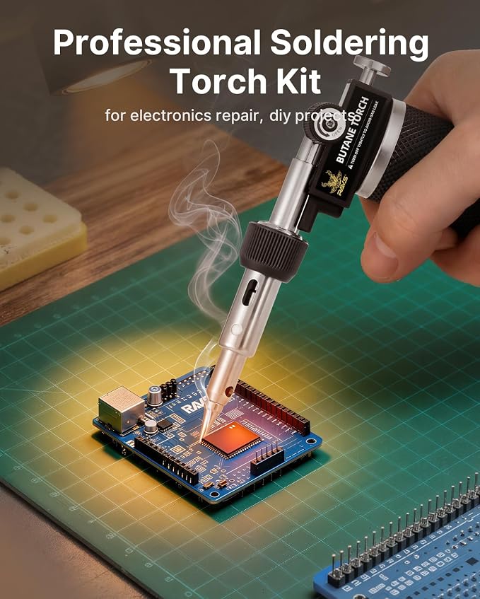 RAVS 16-piece Butane Torch Kit, Soldering Torch Kit with 100 pcs Waterproof Wire Connectors with 140 pcs Heat Shrink Tubing Kit, Cordless Butane Soldering Iron Kit without Fuel