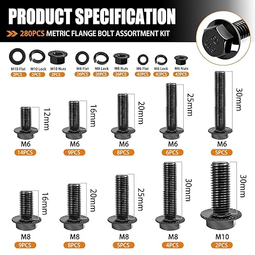 mankk 3160PCS Metric Bolts and Nuts Assortment Kit-Flange Bolt,Hex Socket Button Screws,Cap Head Screws 42 Sizes M2 M3 M4 M5 M6x1.0 M8x1.25 M10x1.5(4-45mm) with Lock & Flat Washers