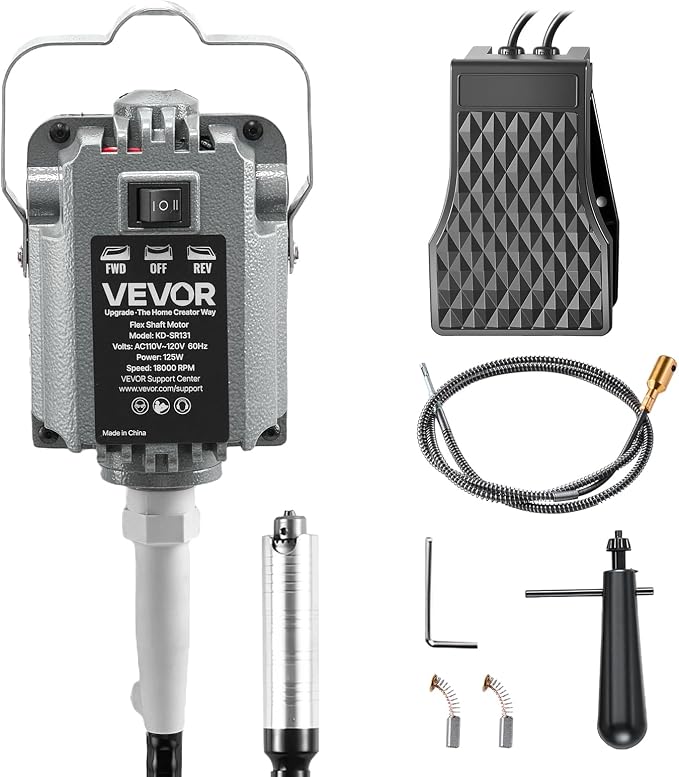 VEVOR Flex Shaft Grinder, 125W 18000RPM Electric Flex Shaft Rotary Tool, Foot Pedal Control Hanging Carver Grinder with Forward-Reverse Rotation for Carving Buffing Engraving Polishing