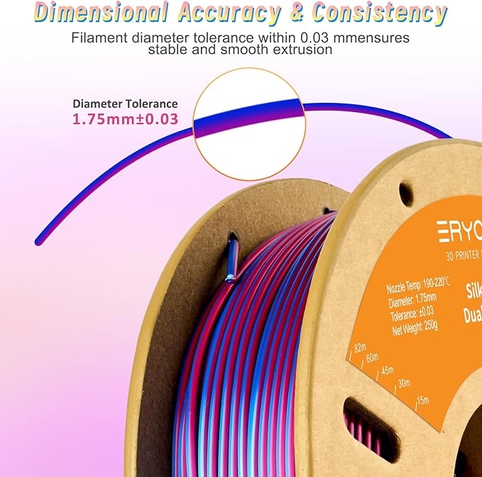 ERYONE PLA Filament 3D Printer Filament Multicolor 1.75mm +/- 0.03mm, PLA Filament 250g Spool, Silk Dual Color Red Blue