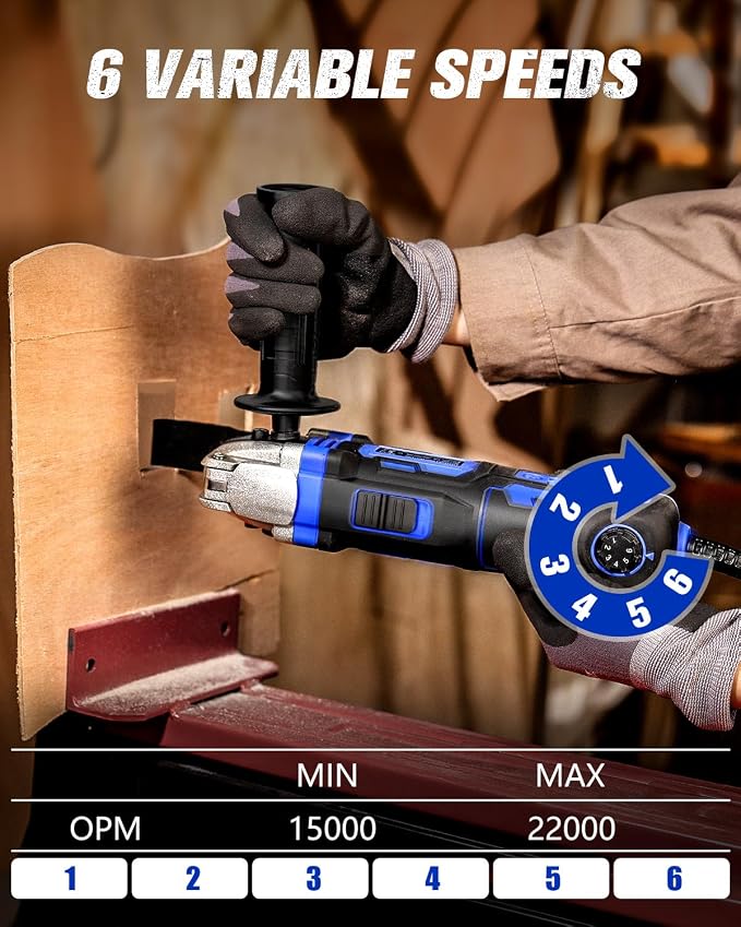 AVID POWER Oscillating Tool, 3.5-Amp Oscillating Multi Tool with 4.5° Oscillation Angle, 6 Variable Speeds and 13pcs Saw Accessories, Auxiliary Handle - Blue